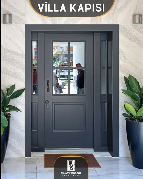 Platin Door Grafit camlı model — çelik kapı