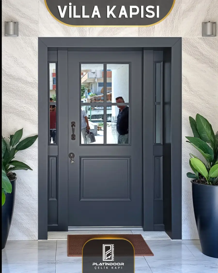 Platin Door Grafit camlı model — çelik kapı