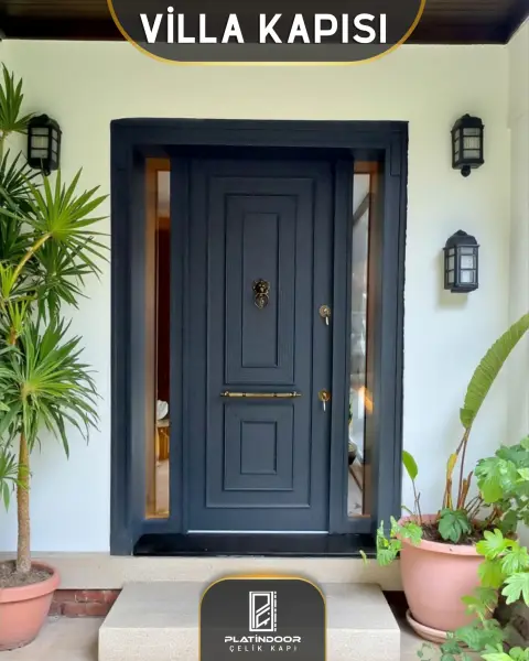 Platin Door Siyah yan ışıklı — villa kapısı