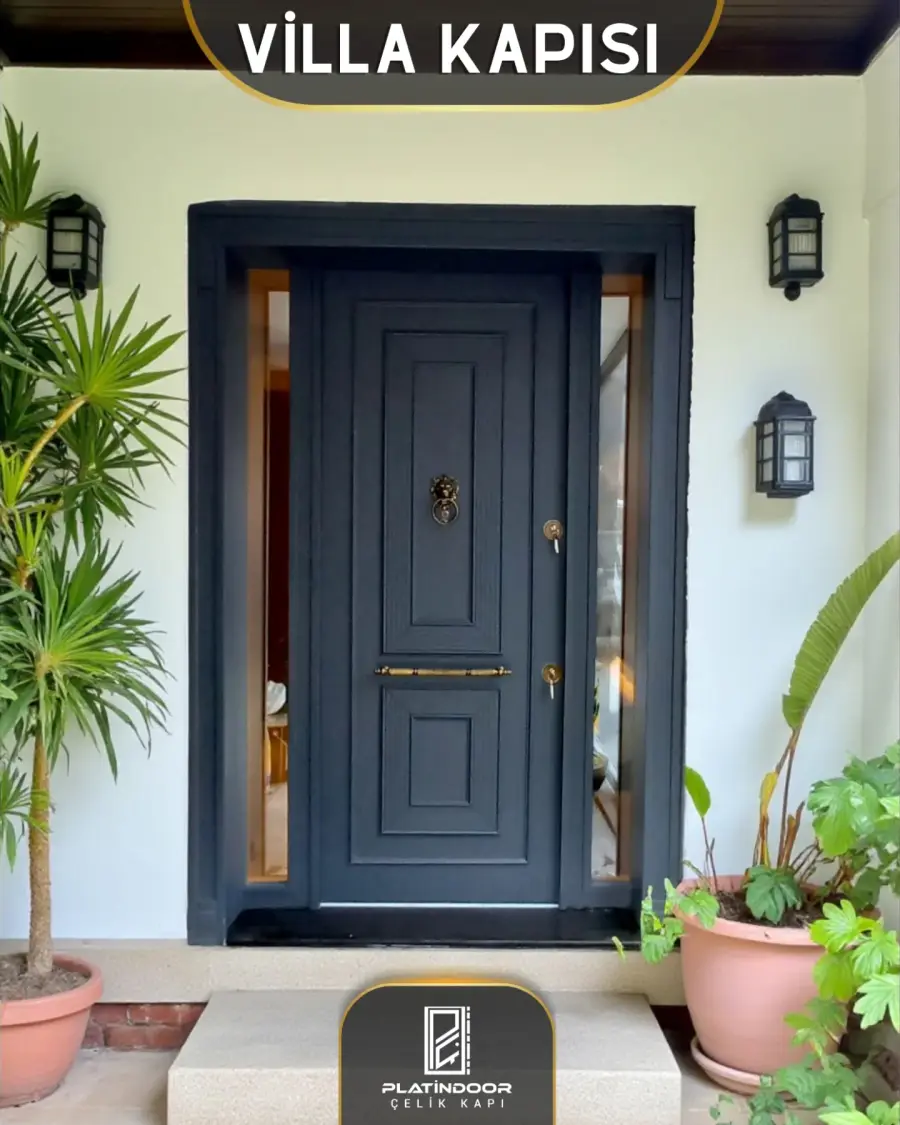 Platin Door Siyah yan ışıklı — villa kapısı