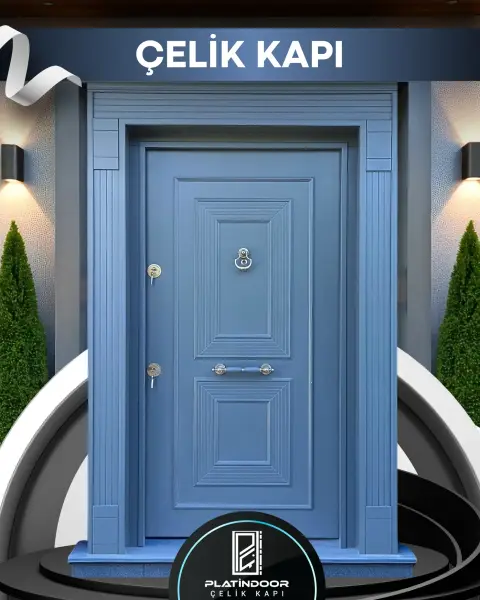 Platin Door Mavi kemerli panel — villa kapısı