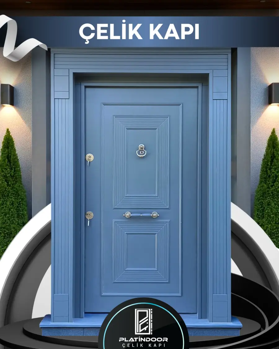 Platin Door Mavi kemerli panel — villa kapısı